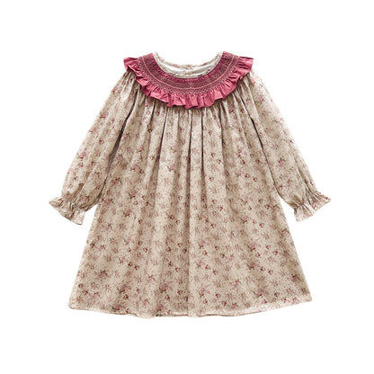 Autumn Arrival Baby Kids Girls Floral Pattern Long Sleeves Dress with Collar, MyKids-USA®, Baby & Toddler Dresses, MyKids-USA -  -  -  -  -  -  - 