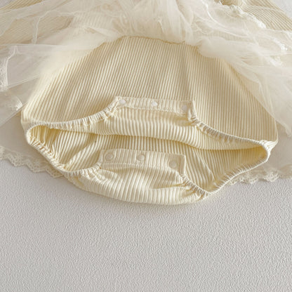 Spring Arrival Baby Girls Long Sleeves Lace Trim Tulle Decorated Bodysuit Dress, MyKids-USA®, Baby & Toddler Dresses, MyKids-USA -  -  -  -  -  -  - .