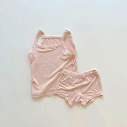 Arrival Summer Baby Unisex Sleeveless Simple Plain Vest and Shorts Clothing Set