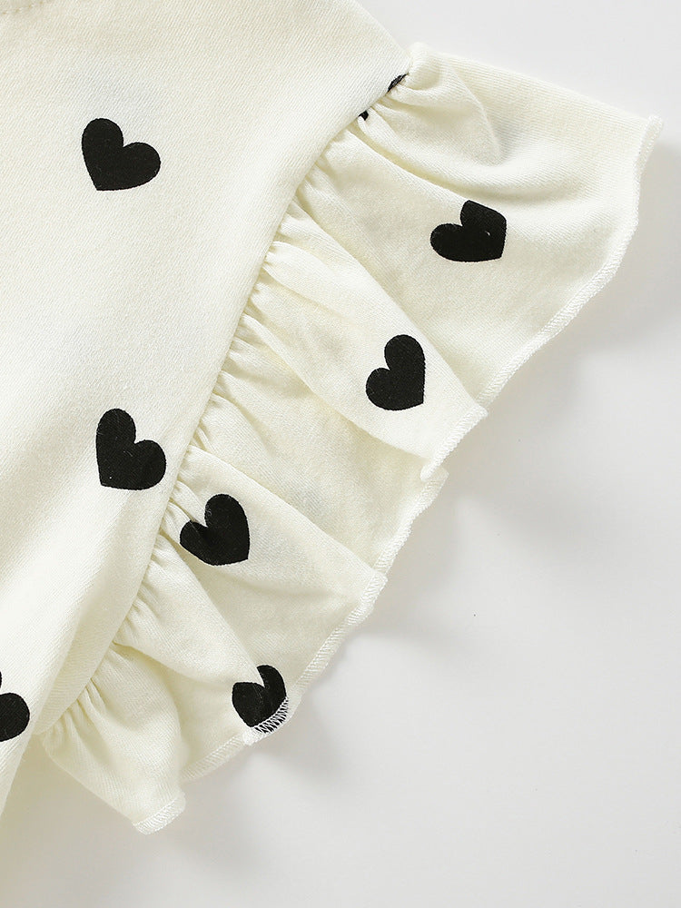 Summer Baby Kids Girls Fly Sleeves Hearts Pattern Dress