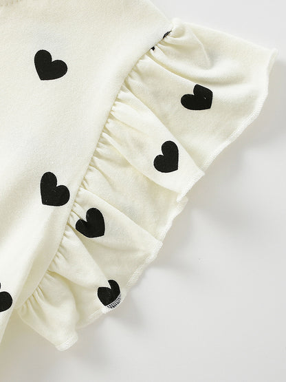 Summer Baby Kids Girls Fly Sleeves Hearts Pattern Dress