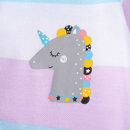 Autumn and Spring Arrival Unicorn Cartoon and Striped Pattern Long Sleeves Dress with Turn-down Collar for Stylish Girls, MyKids-USA®, Baby & Toddler Dresses, MyKids-USA -  -  -  -  -  -  - 