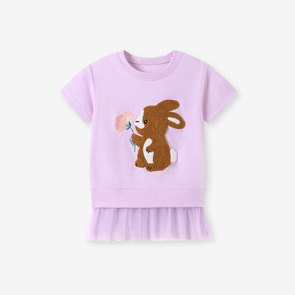 Summer Girls’ Cartoon Rabbit Pattern T-shirt in European and American Style, MyKids-USA®, T-Shirts, MyKids-USA - Size/Age - 90 (12-24M) - Color - Purple -  -  - TR2604082251-B.