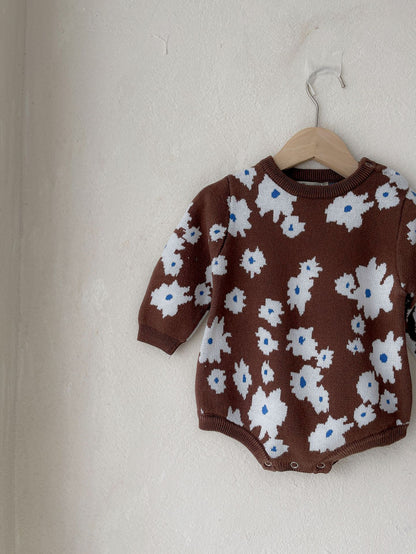 Arrival Autumn and Winter Baby Girls Floral Pattern Long Sleeves Knitted Bodysuit