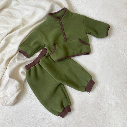 Winter Baby Kids Unisex Long Sleeves Casual Color Patchwork Fluffy Pullover and Pants Clothing Set, MyKids-USA®, Baby & Toddler Outfits, MyKids-USA - Size/Age - 73 (6-9M) - Color - Green -  -  - TR26011142300-B.