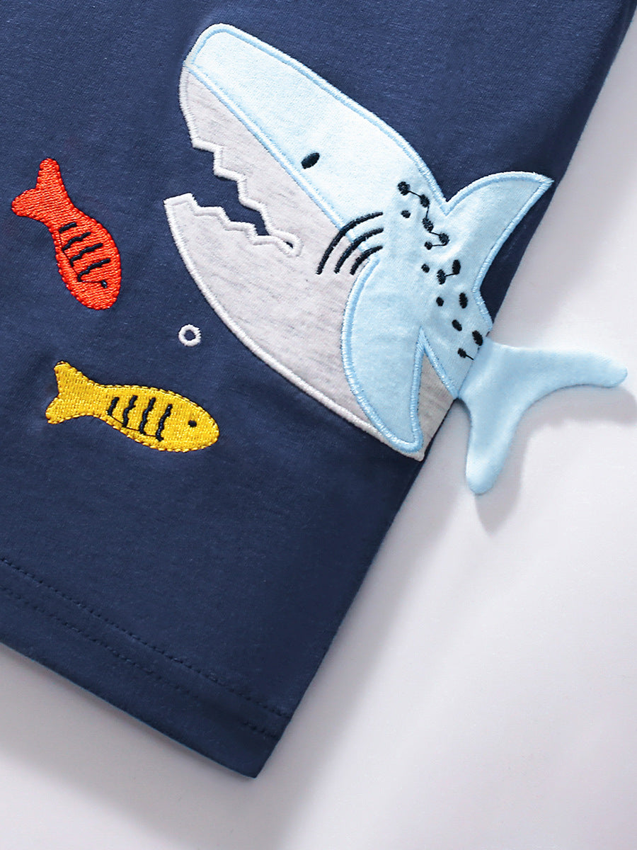 Summer Boys’ Cartoon Sharks Pattern T-shirt in European and American Style, MyKids-USA®, Baby & Toddler Tops, MyKids-USA -  -  -  -  -  -  - 