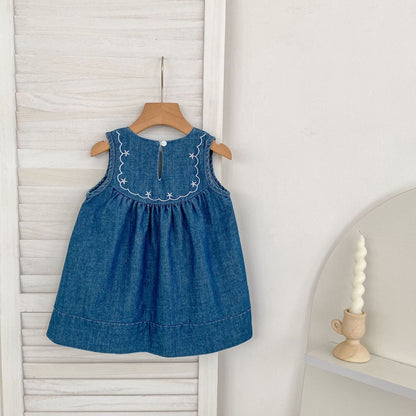 Summer Girls Flowers Pattern Denim Bodysuit and Dress – Princess Sister Matching Set, MyKids-USA®, Baby & Children's Outfits, MyKids-USA - Size/Age - 66 (3-6M) - Color - Navy Blue (Dark Blue) -  -  - TR2604072153-B.