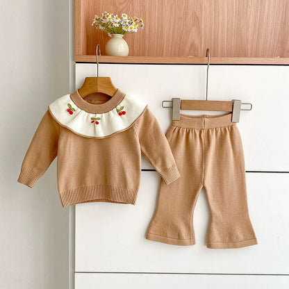 Arrival Autumn Baby Girls Long Sleeves Color Patchwork Cherry Embroidered Pattern Knitted Top Sweater and Long Trousers Clothing Set, MyKids-USA®, Baby & Toddler Outfits, MyKids-USA - Size/Age - 66 (3-6M) - Color - Khaki -  -  - TR2507142143-A