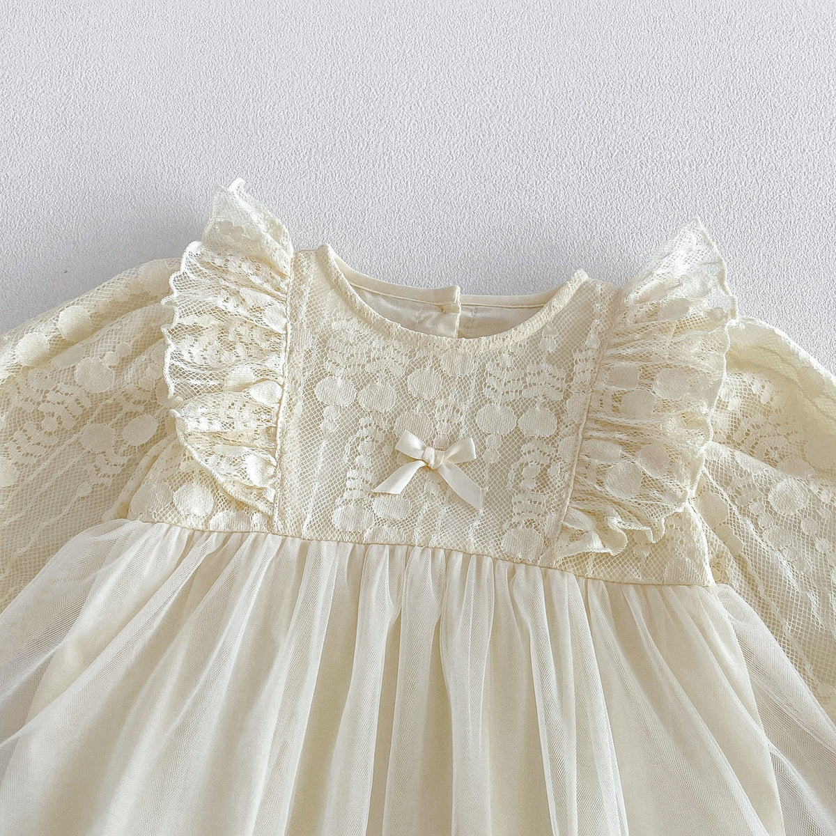 MyKids-USA® Baby Girls Long Sleeves Solid Color Tulle Bodysuit Dress