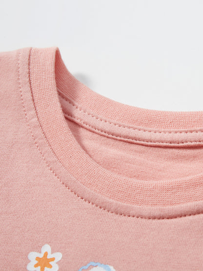 Round Neck Rabbit Cartoon Girls’ T-Shirt In European And American Style For Summer, MyKids-USA®, Baby & Toddler Tops, MyKids-USA -  -  -  -  -  -  - 