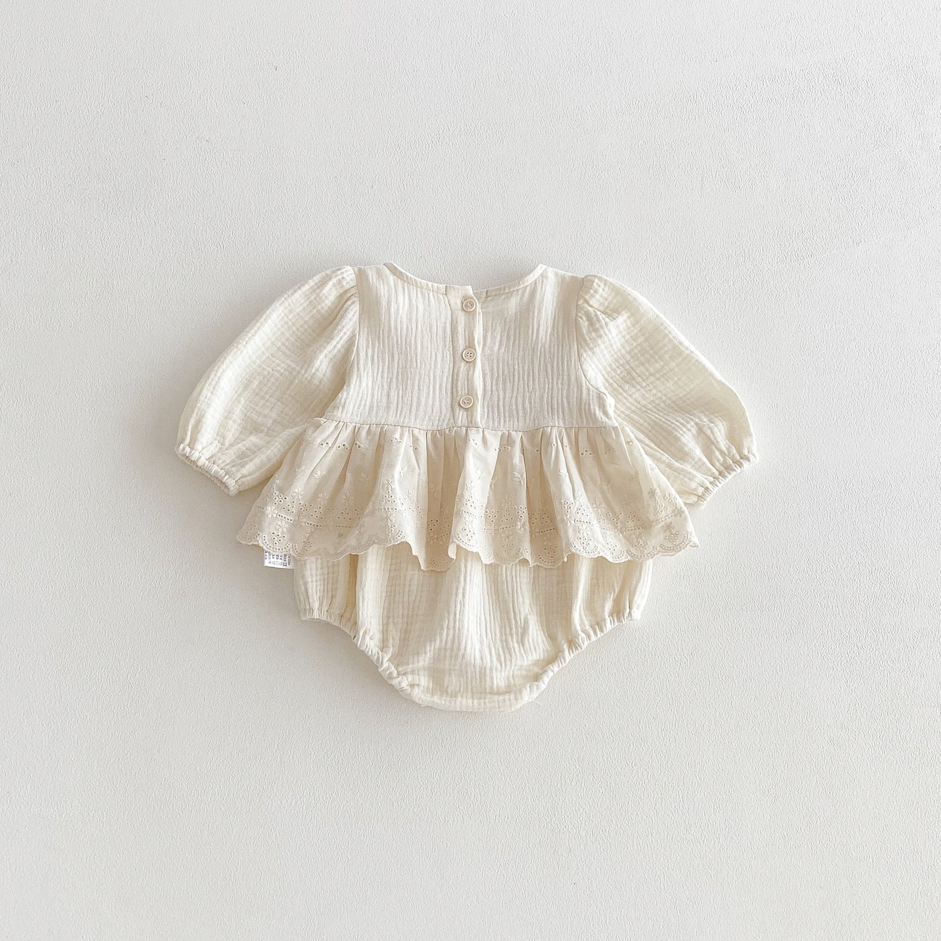 Autumn Arrival Baby Girls Long Sleeves Lace Patchwork Crew Neck Onesies, MyKids-USA®, Bodysuits, MyKids-USA - Size/Age - 66 (3-6M) - Color - Beige -  -  - TR2510282333-A