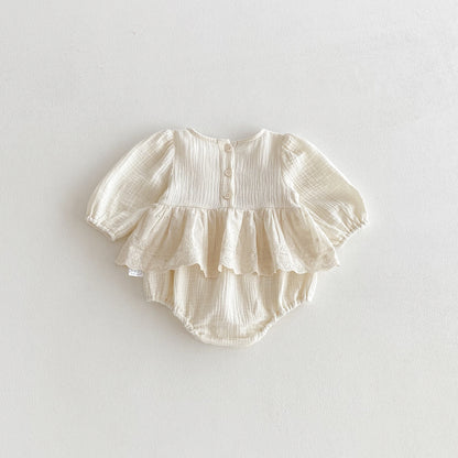 Autumn Arrival Baby Girls Long Sleeves Lace Patchwork Crew Neck Onesies, MyKids-USA®, Bodysuits, MyKids-USA - Size/Age - 66 (3-6M) - Color - Beige -  -  - TR2510282333-A