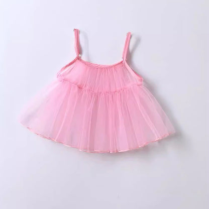 Summer Kids Girls Short Sleeves Heart Print Sweet Mesh Princess Dress