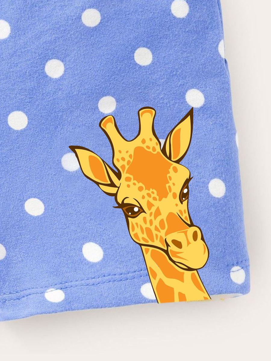 Girls Solid Color Soft Casual Style Polka Dots Giraffe Print Shorts