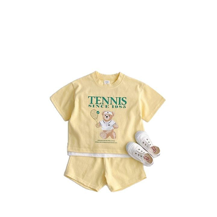 Summer Baby Kids Unisex Casual Letters and Teddy Bear Pattern Short Sleeves Top Shirt and Shorts Clothing Set, MyKids-USA®, Baby & Toddler Outfits, MyKids-USA - Size/Age - 66 (3-6M) - Color - Yellow -  -  - TR2505232229-C