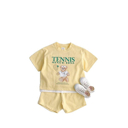 Summer Baby Kids Unisex Casual Letters and Teddy Bear Pattern Short Sleeves Top Shirt and Shorts Clothing Set, MyKids-USA®, Baby & Toddler Outfits, MyKids-USA - Size/Age - 66 (3-6M) - Color - Yellow -  -  - TR2505232229-C