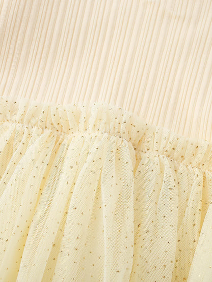 MyKids-USA® Autumn Tulle Patchwork Baby Kids Girls Princess Solid Color Long Sleeves Dress
