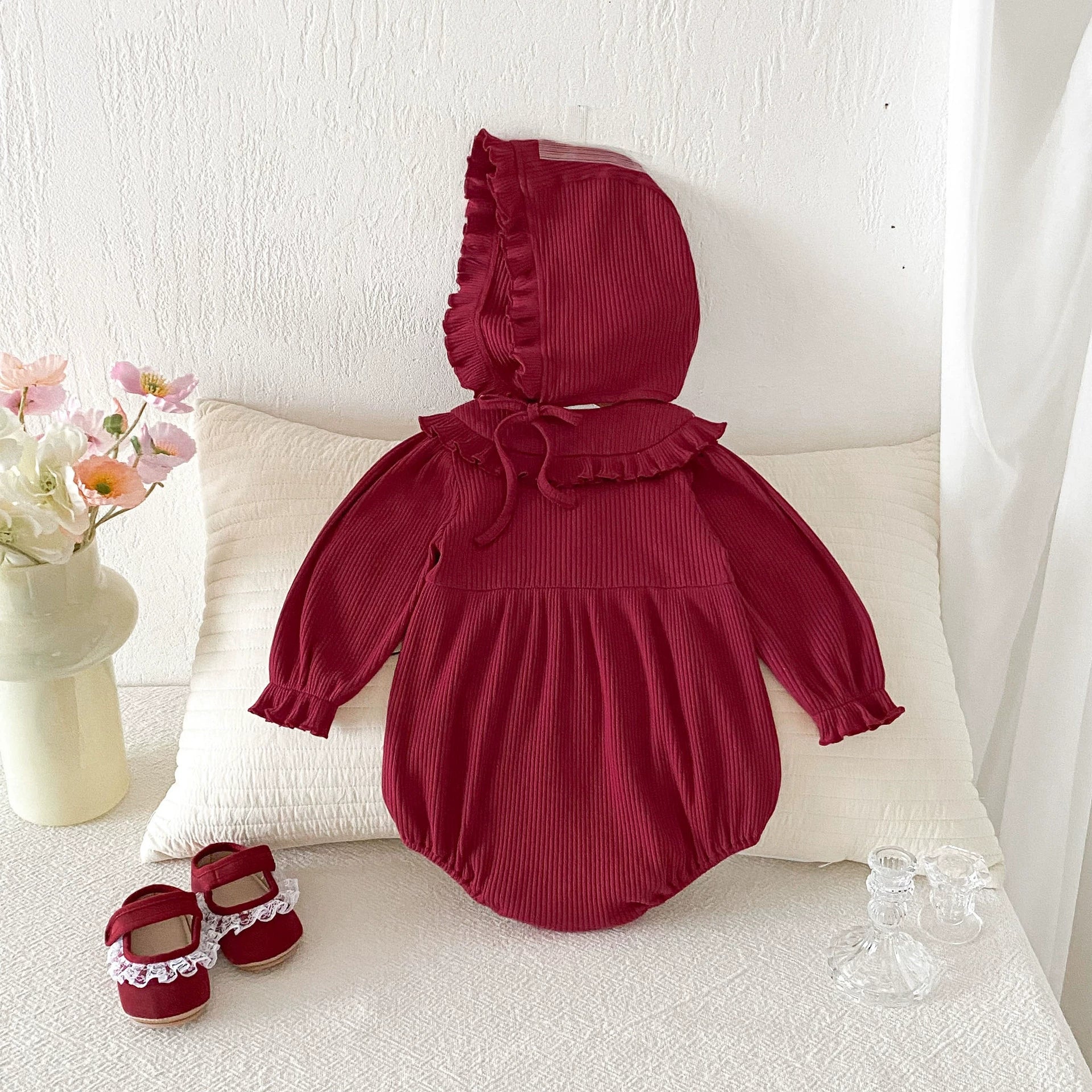 Autumn Arrival Baby Girls Long Sleeves Butterfly-bow Decorated Red Onesies with Hat, MyKids-USA®, Baby & Toddler Outfits, MyKids-USA -  -  -  -  -  -  - 