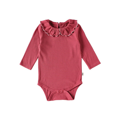 Spring Arrival Baby Girls Long Sleeves Solid Color Bodysuit with Collar, MyKids-USA®, Bodysuits, MyKids-USA - Size/Age - 66 (3-6M) - Color - Red -  -  - TR2603082356-C.