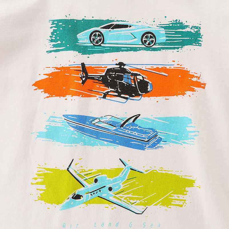 Summer Boys’ Colorful Cars and Planes Pattern T-shirt in European and American Style, MyKids-USA®, Baby & Toddler Tops, MyKids-USA -  -  -  -  -  -  - 