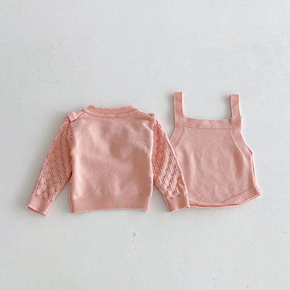 Winter and Autumn Baby Kids Girls Geometric Jacquard Pattern Long Sleeves Cardigan and Sleeveless Onesies 2-piece Knitted Clothing Set, MyKids-USA®, Baby & Toddler Outfits, MyKids-USA -  -  -  -  -  -  - 