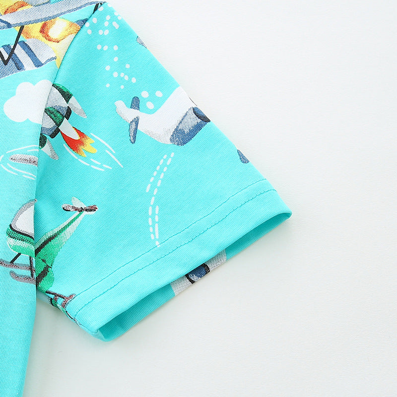 Summer Boys’ Rockets and Plane Cartoon Pattern T-shirt in European and American Style, MyKids-USA®, Baby & Toddler Tops, MyKids-USA -  -  -  -  -  -  - 