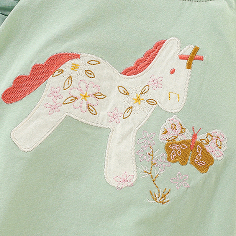 Summer Girls’ Pony and Flowers Pattern T-shirt in European and American Style, MyKids-USA®, Baby & Toddler Tops, MyKids-USA -  -  -  -  -  -  - 