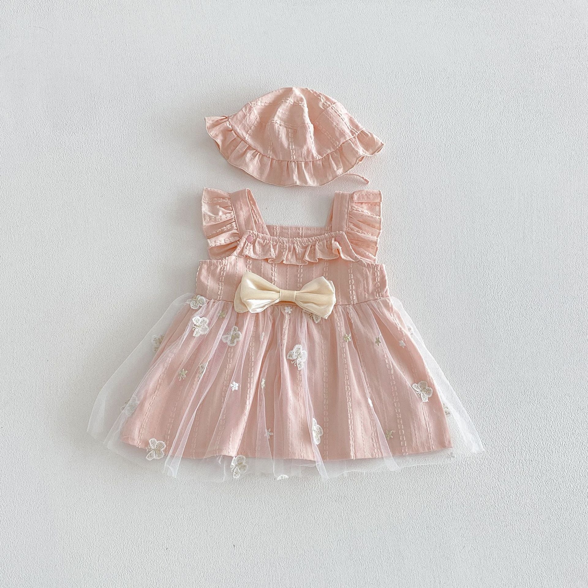 Summer Arrival Baby Girls Fly Sleeves Tulle Patchwork Dress with Hat, MyKids-USA®, Baby & Children's Dresses, MyKids-USA - Size/Age - 66 (3-6M) - Color - Pink -  -  - TR2604272346-A.
