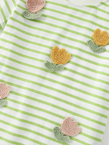 Summer Girls’ Flowers Pattern Striped T-shirt in European and American Style, MyKids-USA®, T-Shirts, MyKids-USA -  -  -  -  -  -  - .