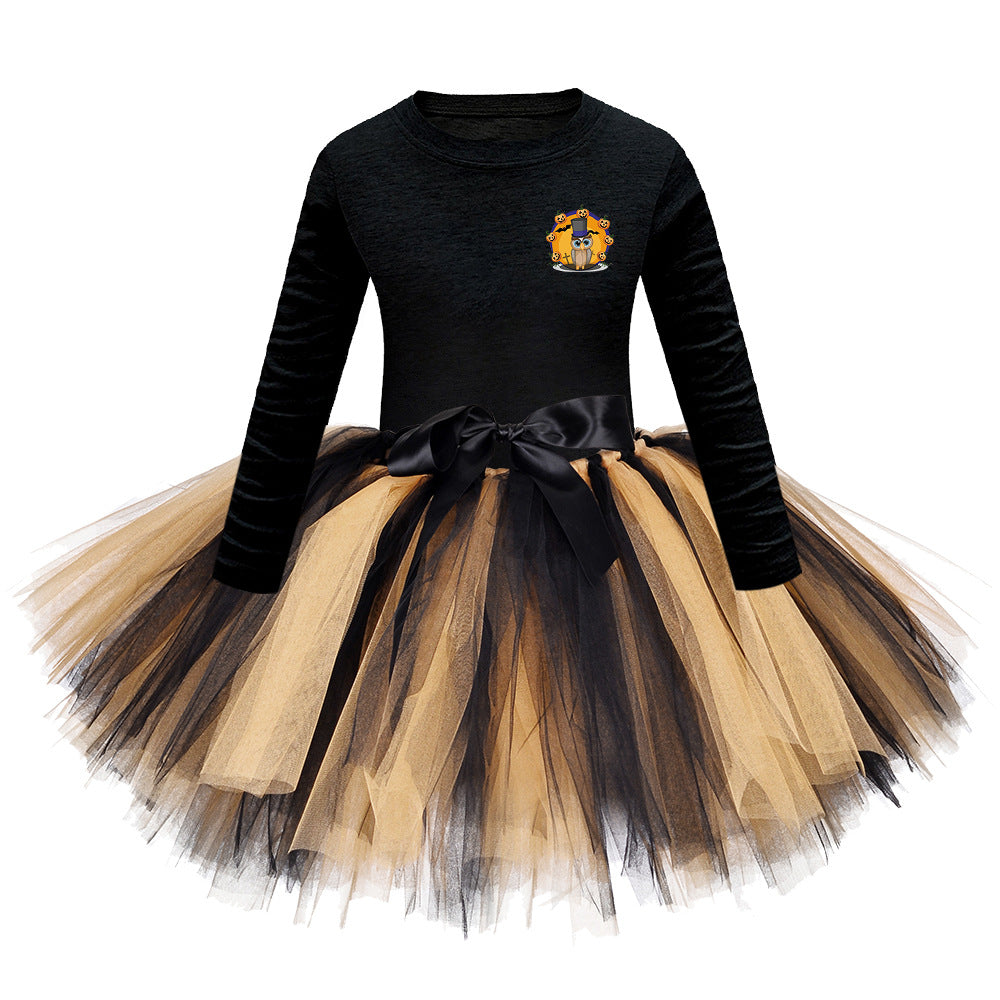 Arrival Girls’ Halloween Costume: Long Sleeves Cartoon Print Witches Cosplay Party Tulle Patchwork Dress, MyKids-USA®, Costume Dresses, MyKids-USA - Size/Age - S (1-3Y) - Color - Red -  -  - TR2409090955.