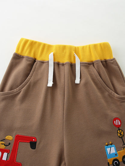 MyKids-USA® Summer Arrival Baby Kids Boys Cartoon Embroidered Pattern Color Patchwork Shorts