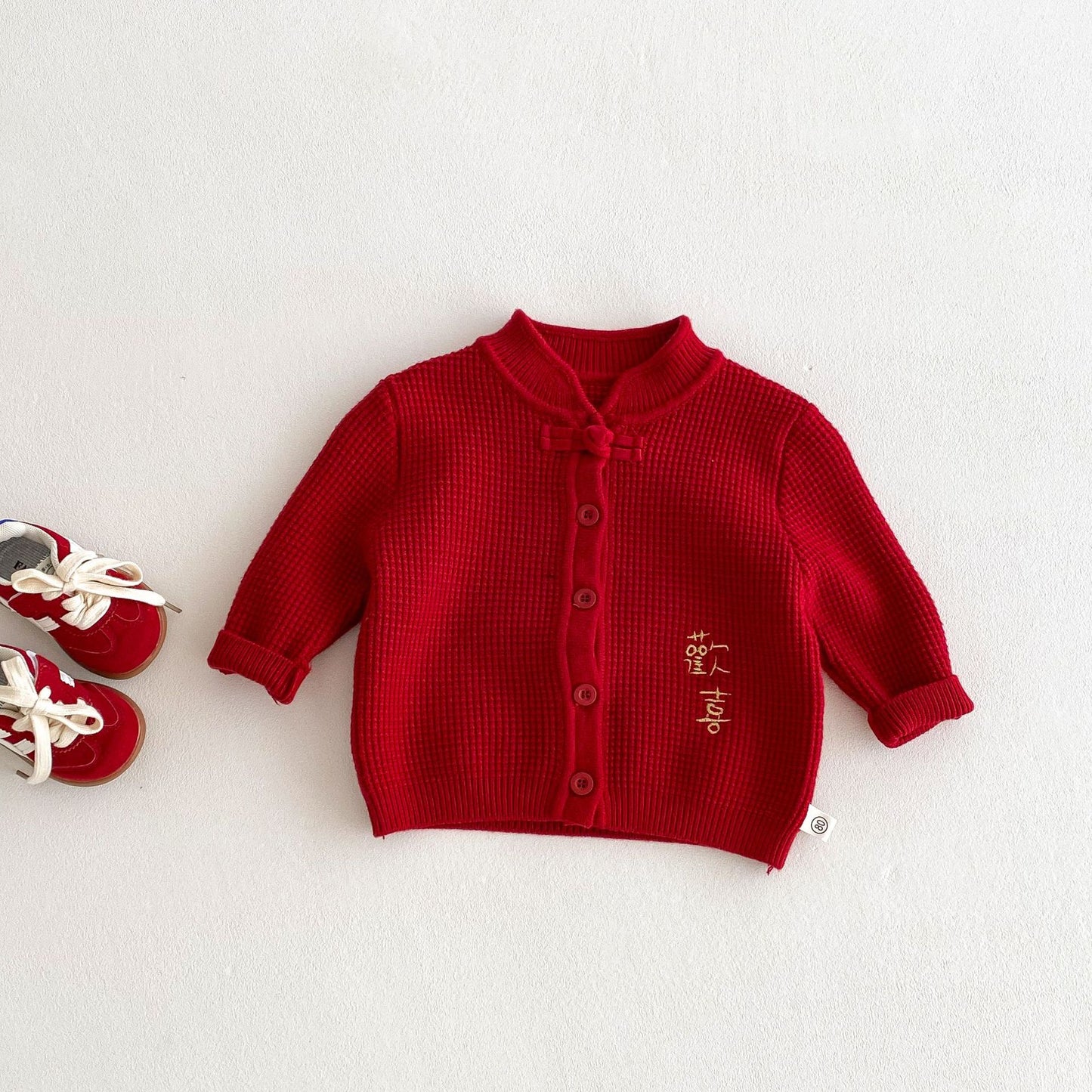 Autumn and Winter Arrival Baby Kids Unisex Letters Embroidery Pattern Long Sleeves Casual Cardigan