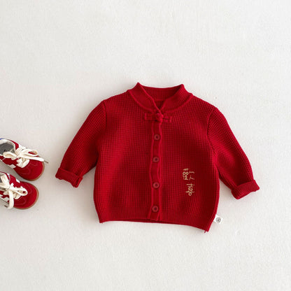 Autumn and Winter Arrival Baby Kids Unisex Letters Embroidery Pattern Long Sleeves Casual Cardigan