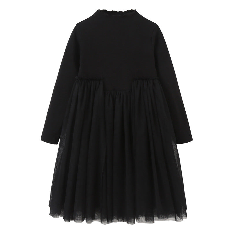 Autumn Arrival Long Sleeves Patchwork Design Plain Dress for Stylish Girls