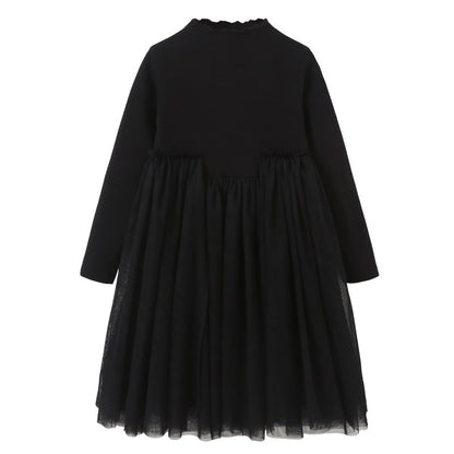 Autumn Arrival Long Sleeves Patchwork Design Plain Dress for Stylish Girls