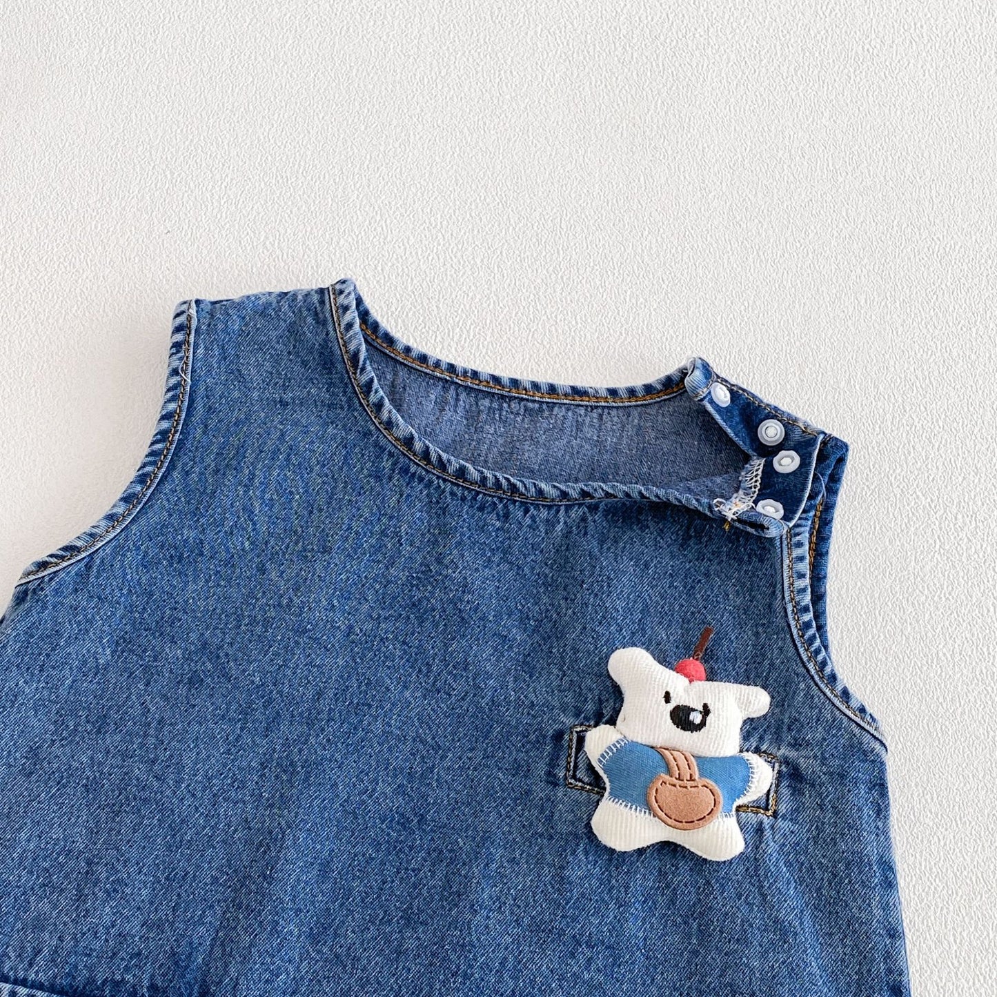Design Summer Baby Kids Boys Sleeveless Denim Cartoon Pattern Rompers