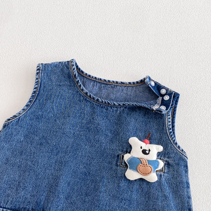 Design Summer Baby Kids Boys Sleeveless Denim Cartoon Pattern Rompers