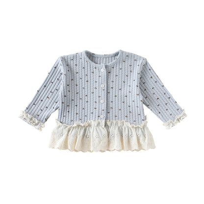 Autumn Arrival Baby Girls Flowers Pattern Lace Trim Long Sleeves Single Breasted Top, MyKids-USA®, Shirts, MyKids-USA - Size/Age - 80 (9-12M) - Color - Blue -  -  - TR2509182238-B