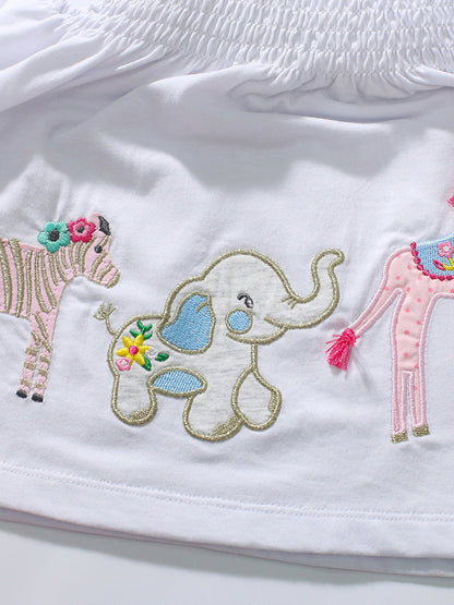 Girls Animals Cartoon Pattern Dress And Pink Shorts Set