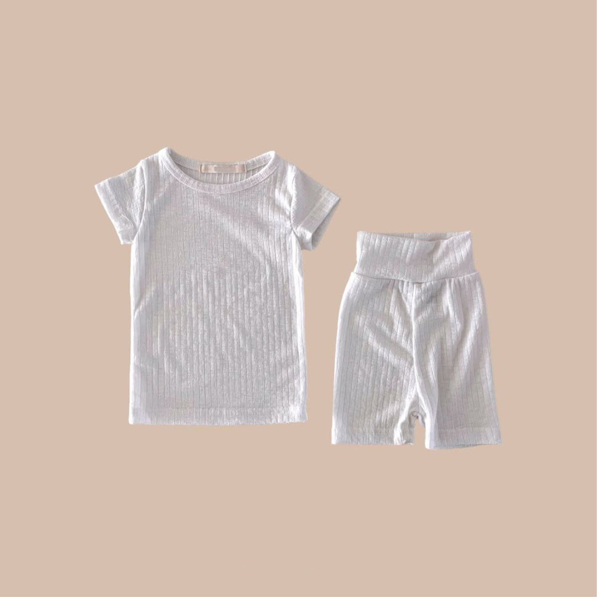Summer Hot Selling Baby Kids Short Sleeves Plain Striped Pattern Top and Pants Casual Pajamas Clothing Set, MyKids-USA®, Baby & Toddler Outfits, MyKids-USA - Size/Age - 66 (3-6M) - Color - White -  -  - TR2505182314-A