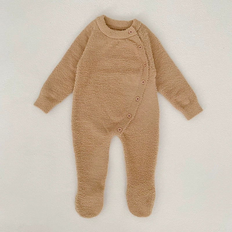 Autumn and Winter Arrival Unisex Baby’s Solid Color Crew Neck Fluffy Rompers, MyKids-USA®, Baby One-Pieces, MyKids-USA - Size/Age - 66 (3-6M) - Color - Brown -  -  - TR2507302352-B