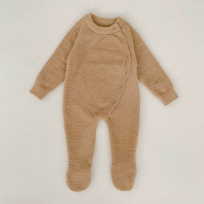 Autumn and Winter Arrival Unisex Baby’s Solid Color Crew Neck Fluffy Rompers, MyKids-USA®, Baby One-Pieces, MyKids-USA - Size/Age - 66 (3-6M) - Color - Brown -  -  - TR2507302352-B