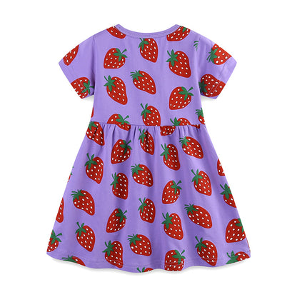 Summer Pure Cotton Fruits Strawberry Pattern Short Sleeves Dress for Stylish Girls, MyKids-USA®, Baby & Toddler Dresses, MyKids-USA -  -  -  -  -  -  - 