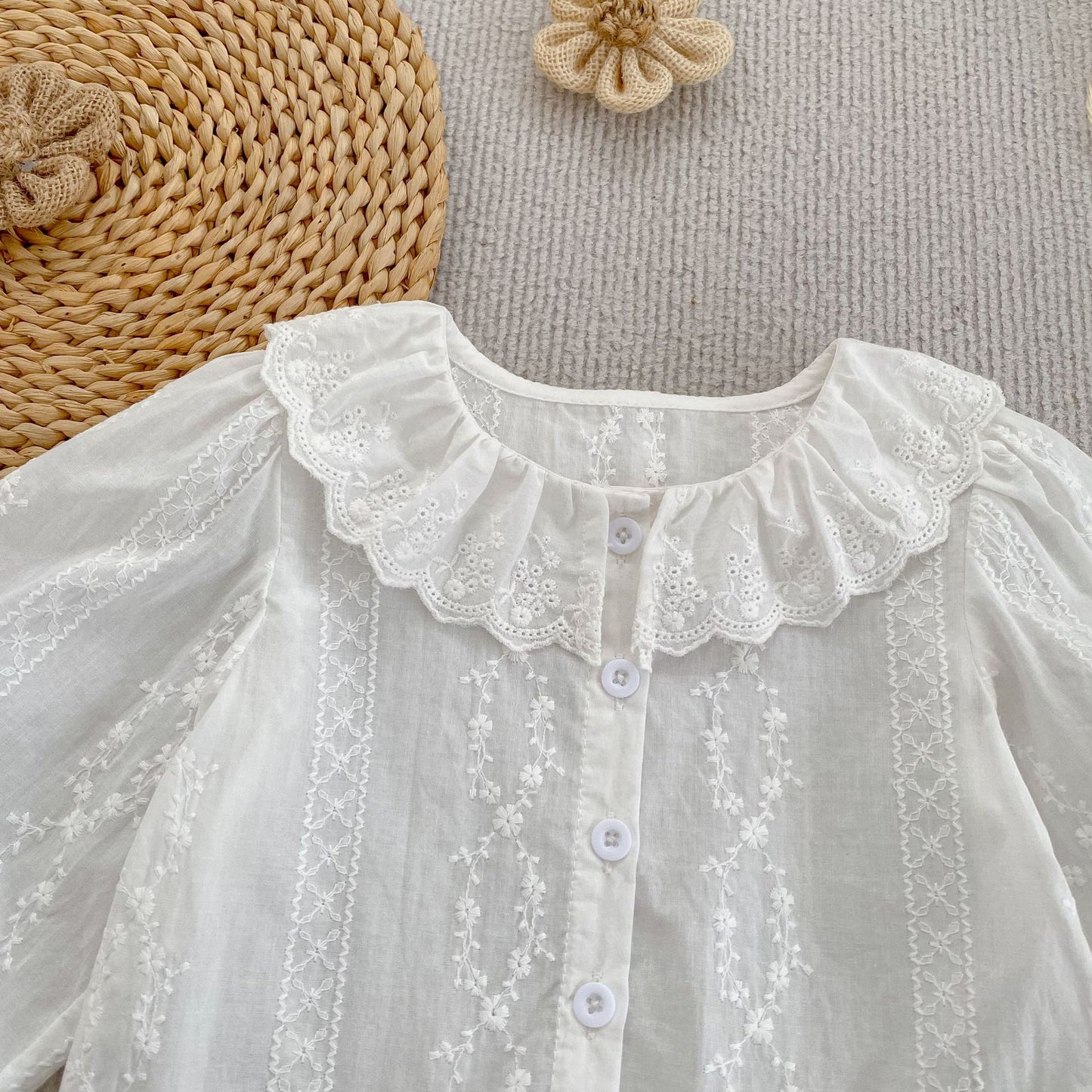 MyKids-USA® Arrival Autumn Baby Kids Girls Long Sleeves Flowers Pattern Embroidered Shirt