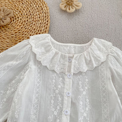 MyKids-USA® Arrival Autumn Baby Kids Girls Long Sleeves Flowers Pattern Embroidered Shirt