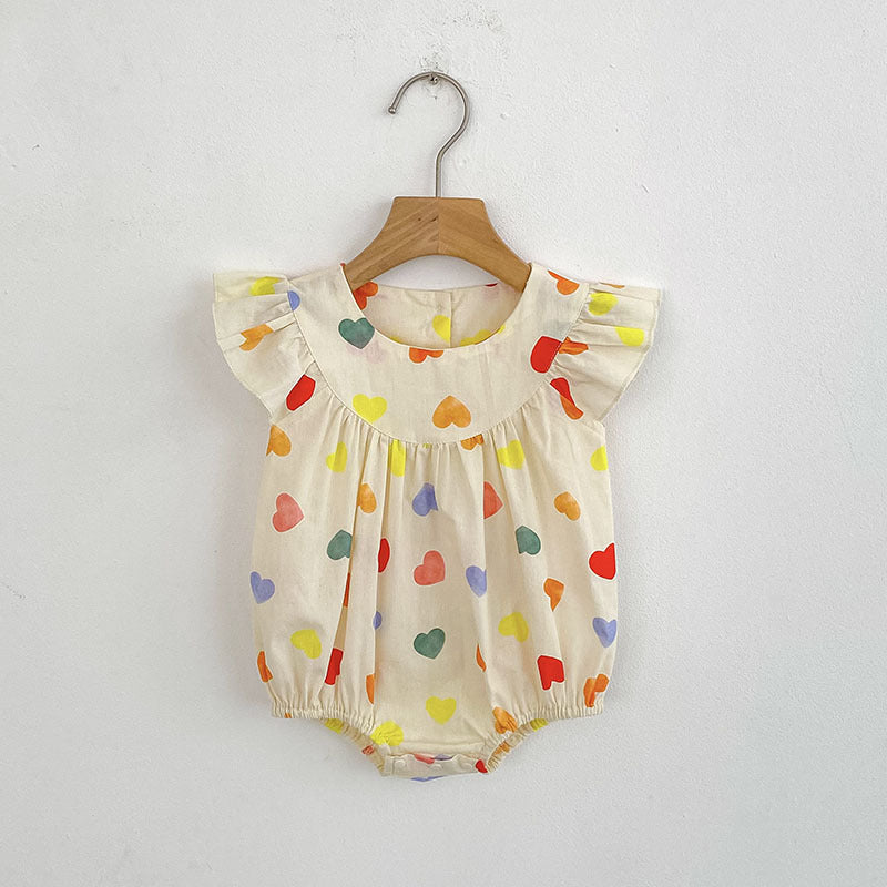 Summer Girls Simple Colorful Hearts Pattern Fly Sleeves Onesies and Girls’ Dress – Princess Sister Matching Set, MyKids-USA®, Baby One-Pieces, MyKids-USA - Size/Age - 66 (3-6M) - Color - Beige -  -  - TR2505102000-B