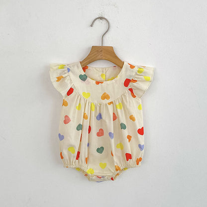 Summer Girls Simple Colorful Hearts Pattern Fly Sleeves Onesies and Girls’ Dress – Princess Sister Matching Set, MyKids-USA®, Baby One-Pieces, MyKids-USA - Size/Age - 66 (3-6M) - Color - Beige -  -  - TR2505102000-B