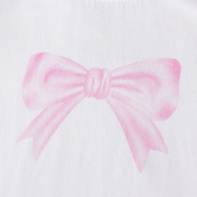 Summer Hot Selling Baby Kids Girls Short Sleeves Butterfly-bow Pattern T-shirt and Shorts Clothing Set