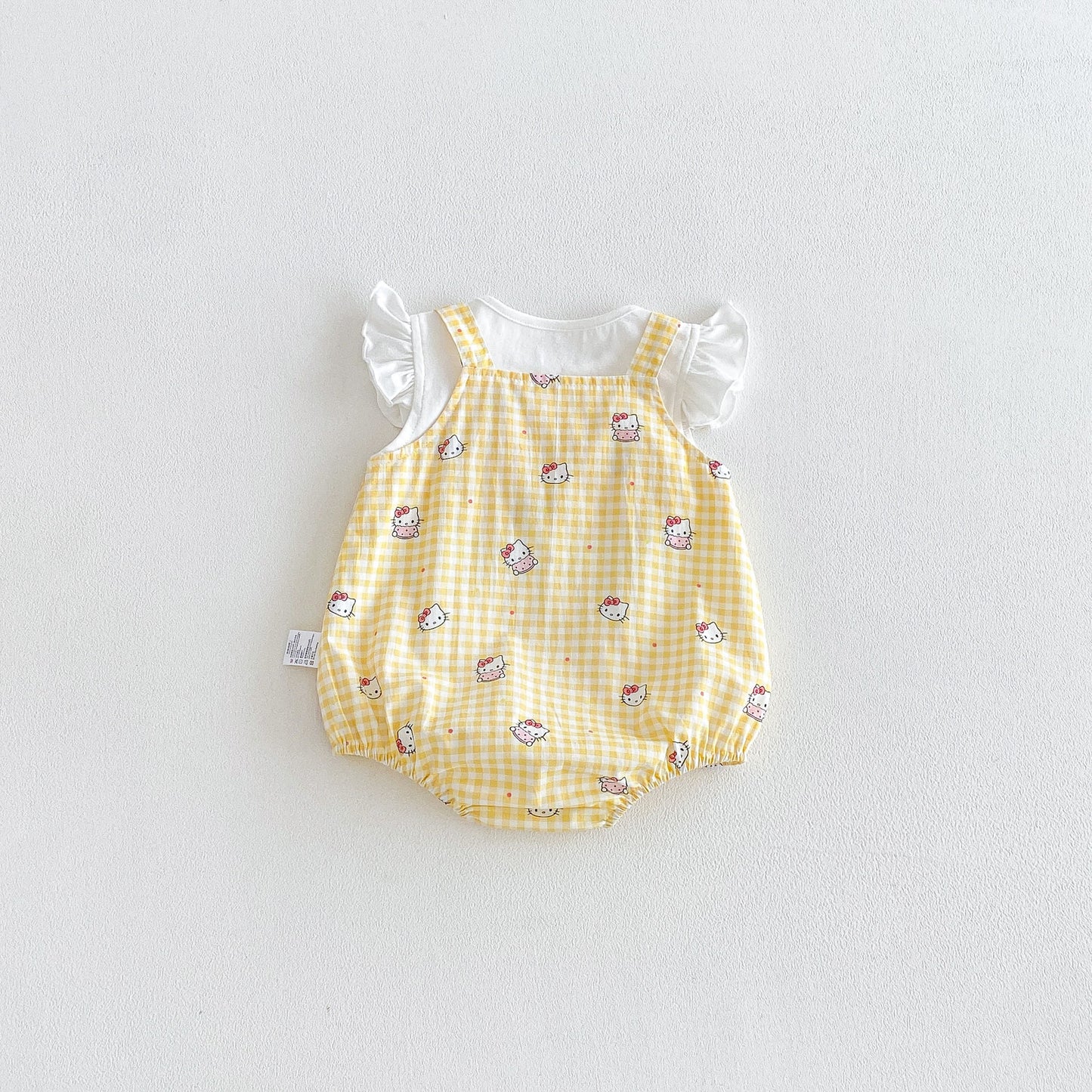 Arrival Summer Baby Kids Girls Fly Sleeves Top and Cartoon Overalls Clothing Set