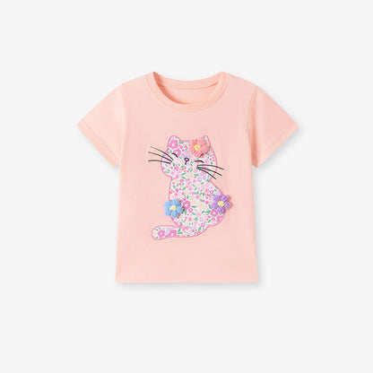 Kids’ Cartoon Pattern Short Sleeves T-shirt in European and American Style for Summer, MyKids-USA®, Baby & Toddler Tops, MyKids-USA - Size/Age - 90 (12-24M) - Color - Pink -  -  - TR2601112309-B.